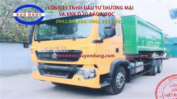 Xe hooklift chở rác thùng rời 3 chân howo 21 m3